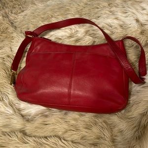 Red leather shoulder bag